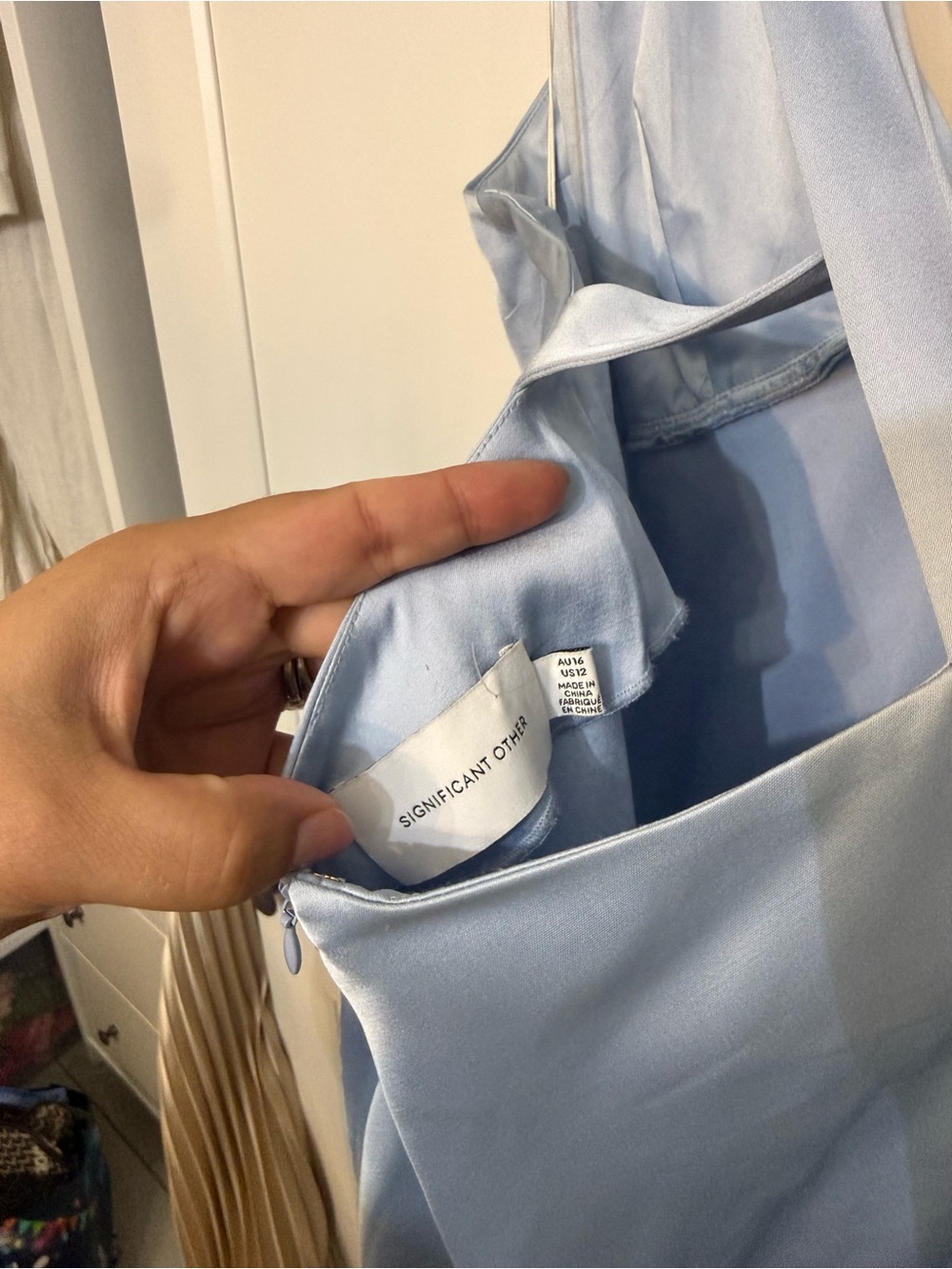 Light Blue Satin V-Neck Slip Dress - Picture 4 of 4